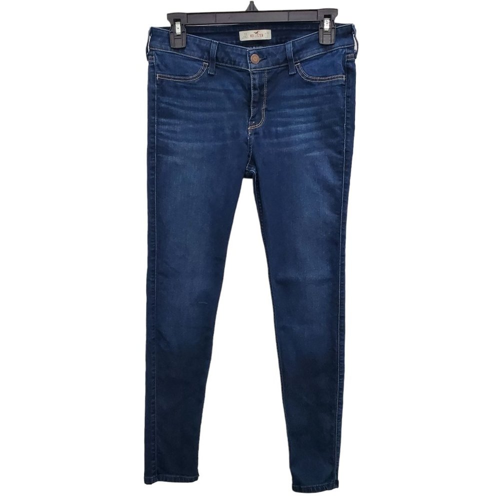 Hollister Women's Indigo Dark Wash Sandblasted Skinny Jeans Size 7s / 28